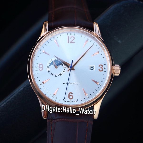 Neue Master Control Date 1552520 1362520 Weißes Zifferblatt Automatik Herrenuhr Mondphase Roségoldgehäuse Lederarmband Sprot Uhren Hello_Watc