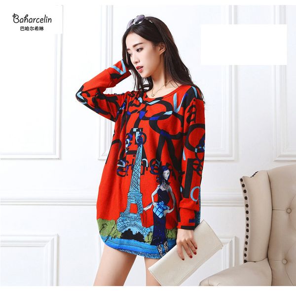

baharcelin big size autumn winter basic women sweater animal printed casual loose sweater girl full sleeve clothing, White;black