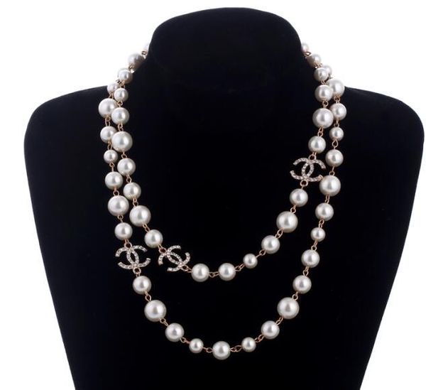 

agood imitation pearl long necklaces for women elegant party jewelry double layer necklace c2394 for gift, Silver