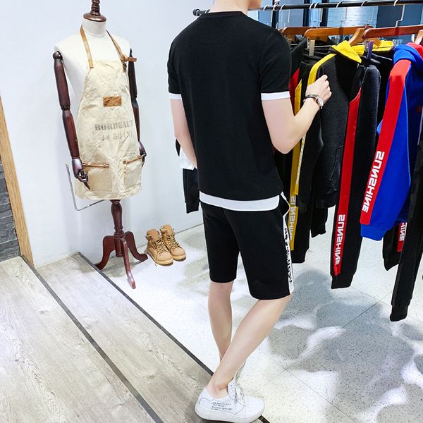 

2020 summer sports suit new men's casual two-piece suit korean slim thin section short-sleeved t-shirt shorts tide asian size new, Gray
