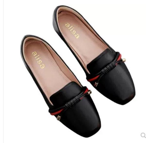 

2019 bowknot women's shoes in spring and autumn with new style flat bottom square head @187, Black