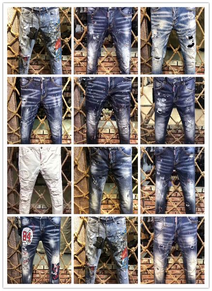 

brand men's new motorcycle men jeans fashion retro slim straight jeans for men casual trousers #0253 d2 hip hop holes denim pants, Blue