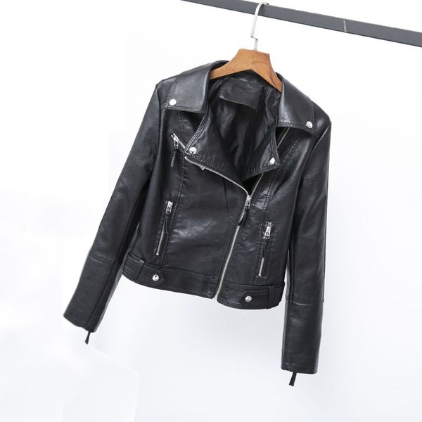 

pu leather women short lapels jacket 2019 spring and autumn new korean slim harajuku student motorcycle leather jacket, Black;brown
