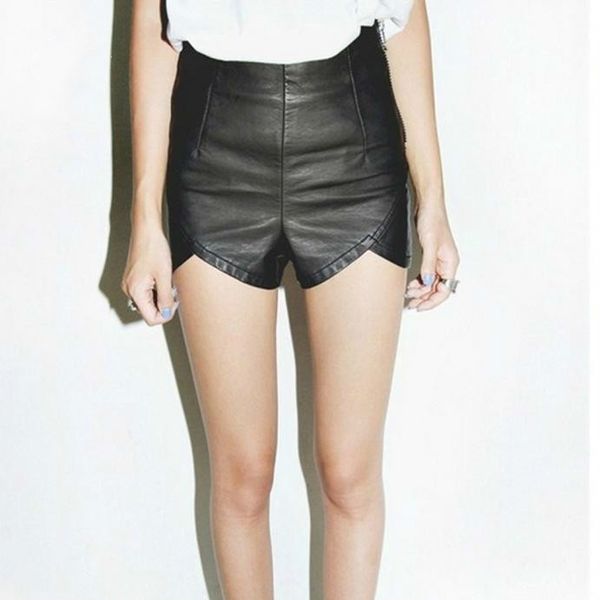 

s-xl 2017 slender imitation leather shorts women's black short pants with pockets casual shorts short feminino, White;black