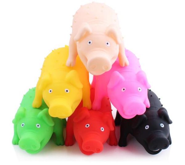 50 pcs Pet Rubber Sound Toys Gritos Pig Toy Dog Tricky Decompression Vent Toy 6 cores S / L Frete Grátis