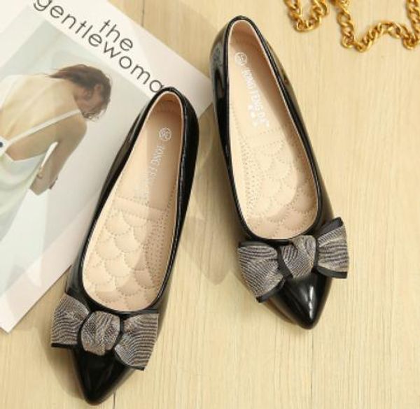 

2019 women's shoes in spring and autumn with new style slope heel pointed end bowknot @47, Black