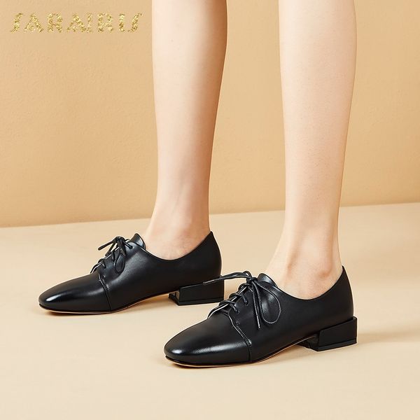 

sarairis 2020 new arrivals lace up concise pumps woman shoes chunky heels casual shoes women pumps female, Black