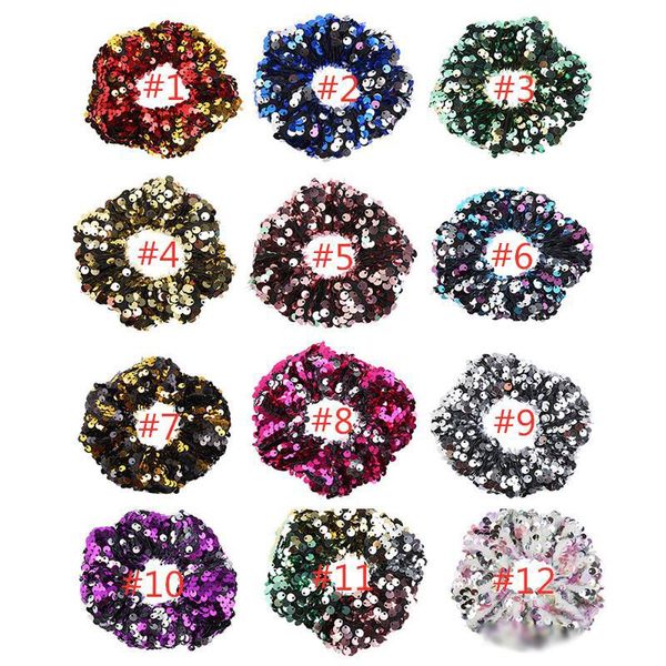 

ins women girls mermaid scrunchies double colors elastic hairbands ponytail holder hair band rope women kid hair accessories, Slivery;white