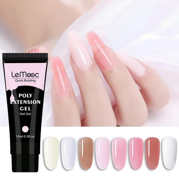 

lemooc 15ml poly uv gel 8 colors nail acrylic poly uv gel crystal builder led enhancement slip solution quick extension, Red;pink
