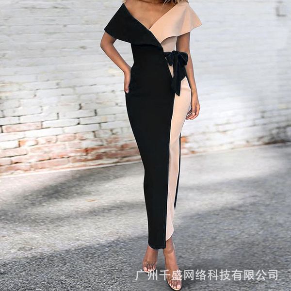 

2019 платье sexy deep v сплит совместное платье, White;black