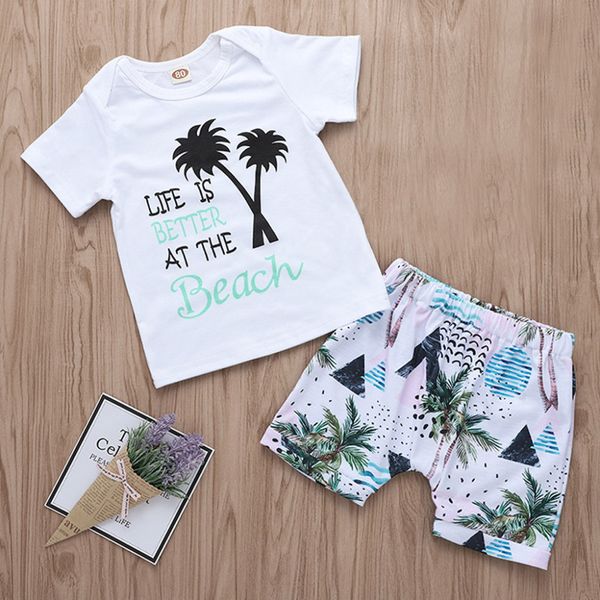 

2019 baby summer clothes o-neck t-shirt baby boy clothes set short sleeve t-shirt +shorts set outfit, White