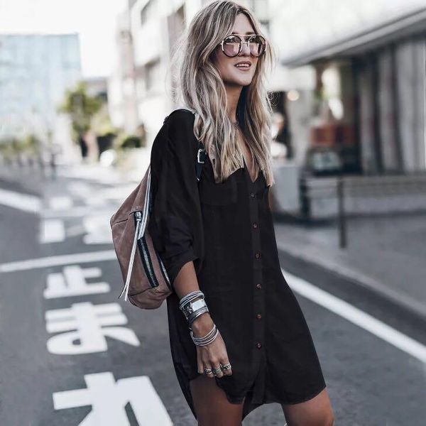 

women summer beach blouse designer clothing button fashion trend middle sleeve casual shirts white black crop apparel