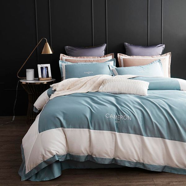 

white and sky blue bedding sets collage series home textile bedding luxury long-staple cotton bed linen double bed duvet cover