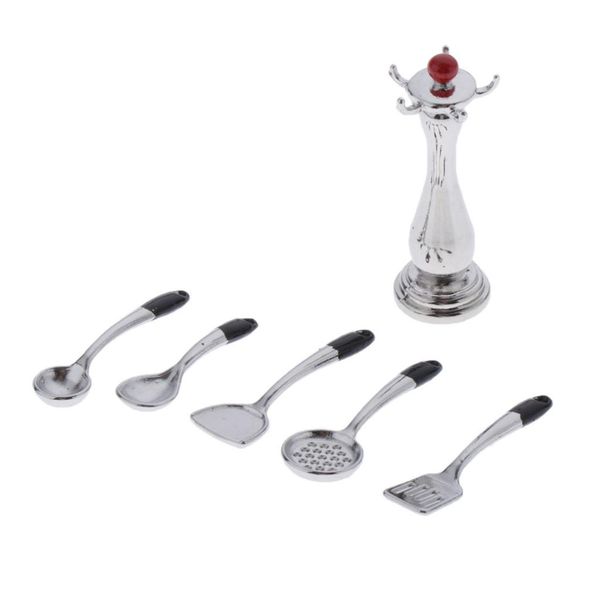 

1/12 dollhouse miniature kitchenware set with rack holder (6pcs) mini tableware toys kitchen dining for doll house accessory