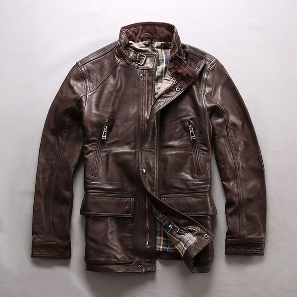 

factory 2018 new men brown genuien sheepskin leather jacket 100% real m65 long style sheepskin jackets winter russia coats, Black