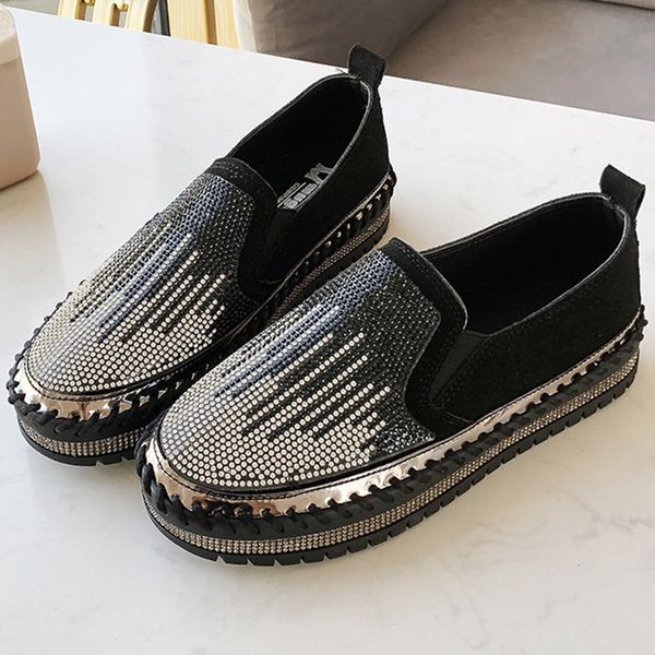 

spring new platform flats shoes woman casual slip on glitter crystal boat shoes fashion comfort loafers women black flats mujer
