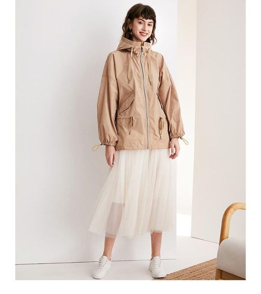 

women long sleeve casual short hooded trench coat, Black;brown