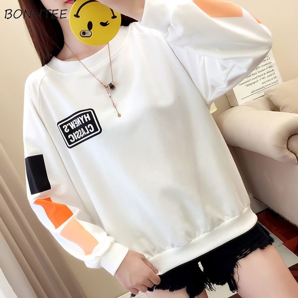 

hoodies women large size all-match loose letter printed o-neck womens pullover school students long sleeve ladies sweatshirts, Black