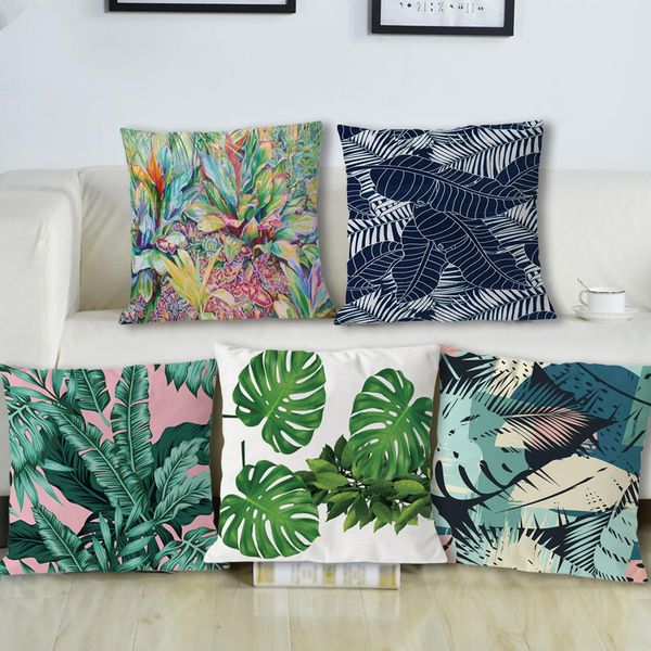 European Style Pillows Cover Decorative Plant Floral Printed Flax