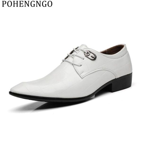 

2019 new white men wedding shoes patent leather men clothing dress shoes pointed business casual sapato oxford masculino, Black