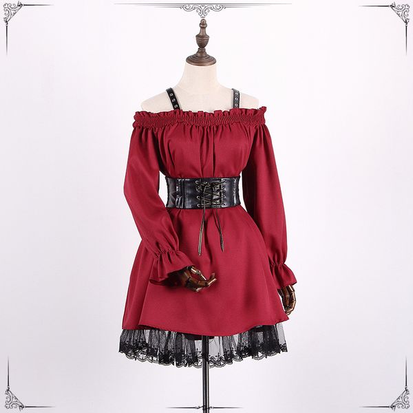 

vintage long sleeves gothic lolita dress off shoulder renaissance dress lace cross classic steampunk victorian, Black;red