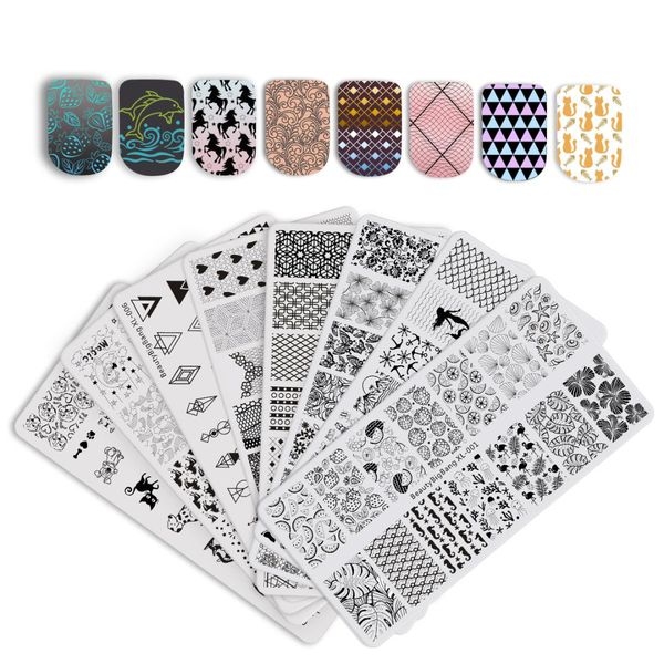 

beautybigbang stamping plates 6*12cm rectangle nail stamping plates geometry nail art stamp template image plate stencils, White