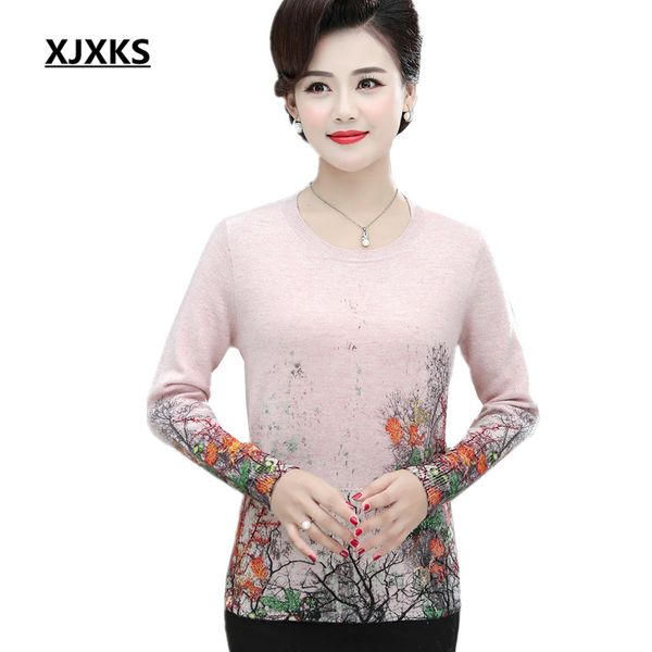 

women's sweaters xjxks high-end 100% wool women sweater 2021 autumn winter loose plus size exquisite beautiful printed pullover, White;black