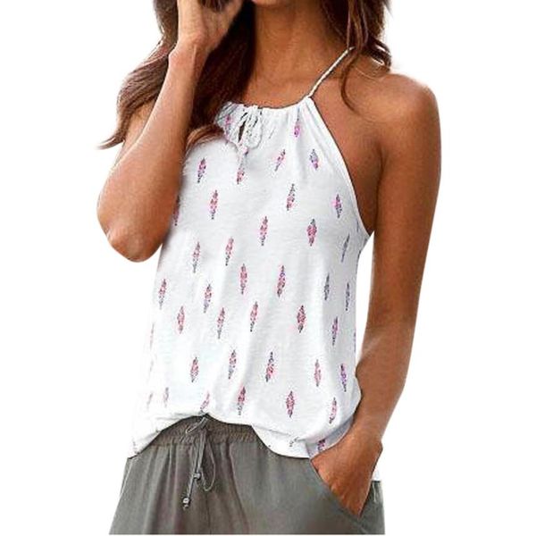 

womens floral summer strappy vest sleeveless shirt blouse casual tank casual daily o neck shirt #z, White