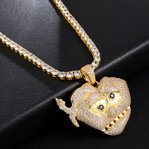

bling iced out micro асфальтовая cz главный keef сердца кулон ожерелье для мужчин хип-хоп рэппер украшения с теннисной цепи, Silver