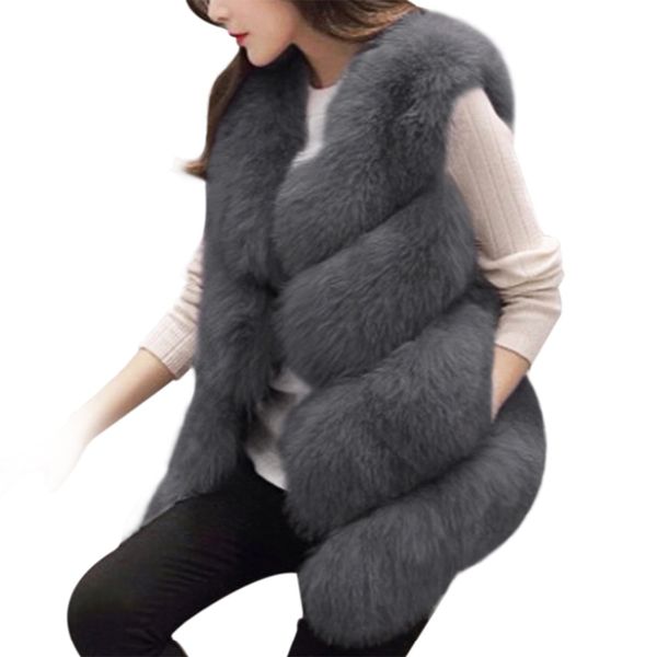 

winter 2018 women fur vest thick warm faux fashion o-neck short fur coat women jacket outwear femme 3xl, Black