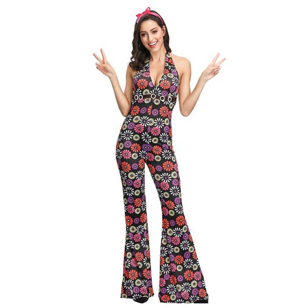 

retro 60s 70s hippie cosplay carnival halloween costume for women fancy disguise jumpsuits hen xmas party, Black;red