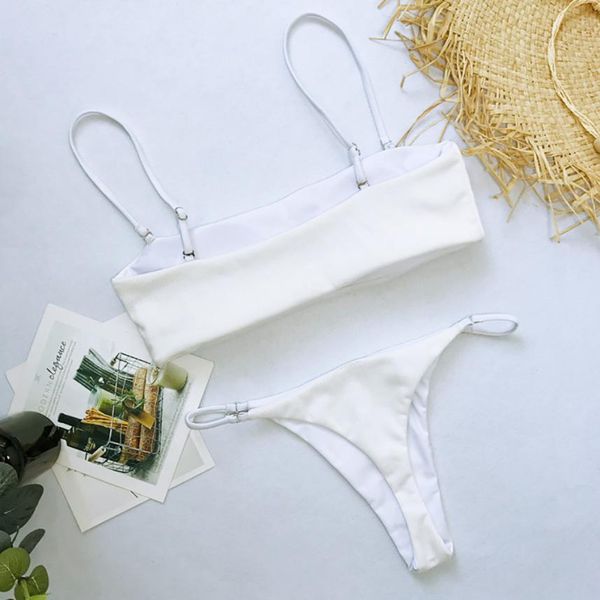 

women swimwear 2color red white solid summer beach sling two pieces bikini swimsuit casual bathing for party 18may10