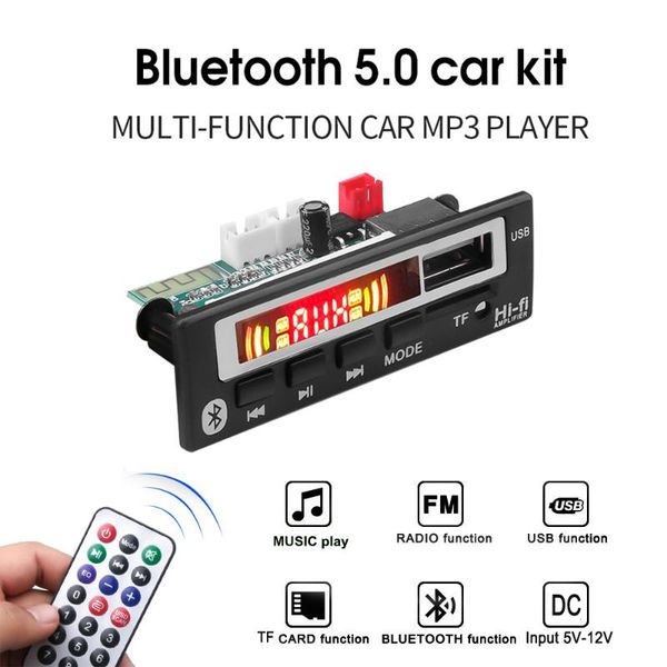 

car mp3 audio decoder board bluetooth 5.0 receiver dc 5v-12v usb power supply wma wav format tf card fm radio mp3 player kit