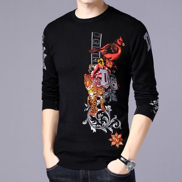 

2020 весна новая мода печати мужской пуловер erkek kazak slim fit pull homme hiver свитер мужчины chompas hombre, White;black