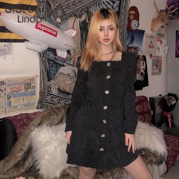 

sisterlinda ретро элегантный bodycon платье женщины однобортный lady мини платье 2019new осень зима бальные платья vestidos mujer, Black;pink