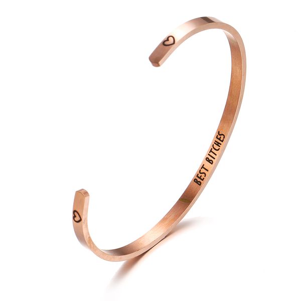 

rosegold bitches bracelet quotes mantra bracelet wide 4mm cuff bangle for women inspirational jewelry new year gift, Black