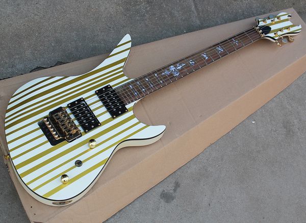 guitarra em forma incomum Branco elétrico com Floyd Rose, fretboard rosewood com incrustações de morcego, pode ser personalizado como o pedido