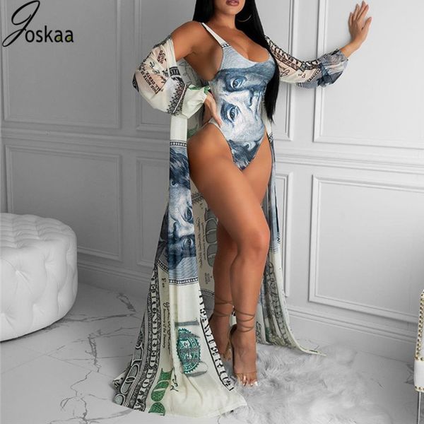 

joskaa money print beach wear swimming suit for women 2020 summer two piece set bathing suit swimwear with cover up set