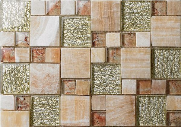 2019 Yellow Stone Glass Mosaic Tile Kitchen Backsplash Sgmt051