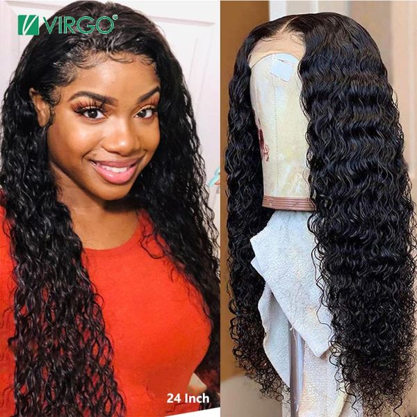 

lace wigs virgo water wave front 13x4 human hair with baby for women brazilian 150 density remy 10-24 inch, Black;brown