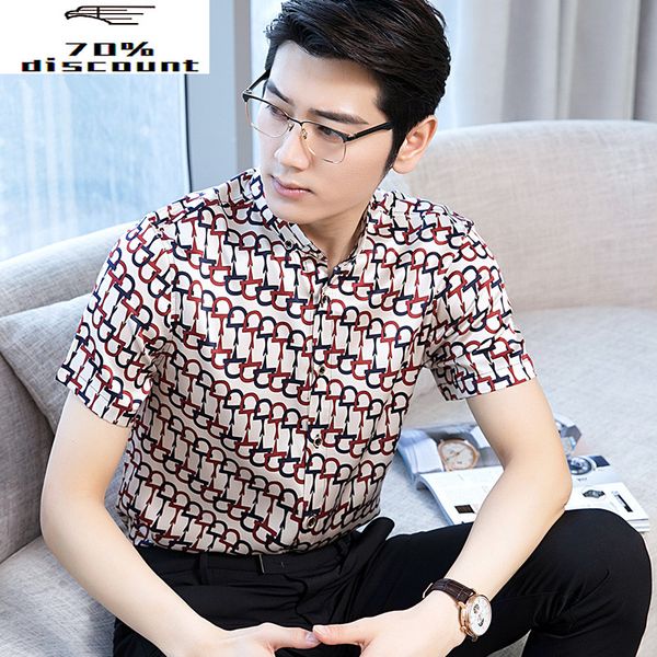 

настоящий шелк лето майка мужчин с коротким рукавом печатных рубашку рубашки социальной свободного покроя приталенный fit 2020 хомбре хомбре, White;black