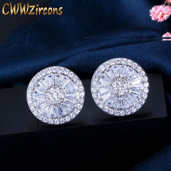 

cwwzircons new fashion brand jewelry silver color full cubic zirconia pave setting round piercing stud earrings for women cz307, Golden
