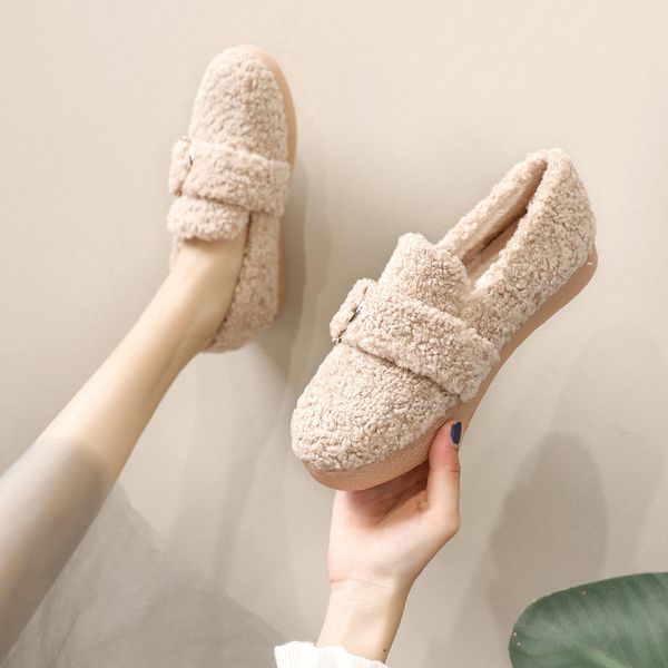 

big size shoes woman female footwear women slip-on loafers with fur casual sneaker women's moccasins platform round toe, Black