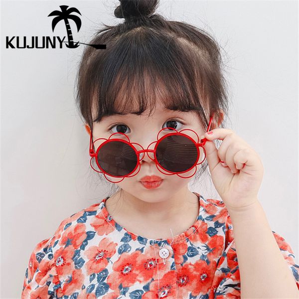

kujuny boys girls cute flower shape sunglasses baby hollow decorative eyeglasses choldren's round sun glasses kids eyewears, White;black