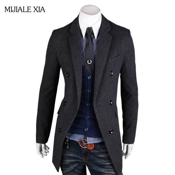 

2017 new fashion a grain of buckle winter men trench coats long slim fashion styish woolen men trench for 3 colors choose, Tan;black