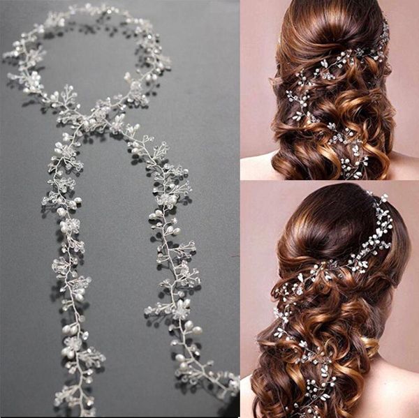 

luxury silver gold pearl crystal bridal headbands crown headpiece hair accessories wedding bride tiara forehead ornament jewelry, Golden;white