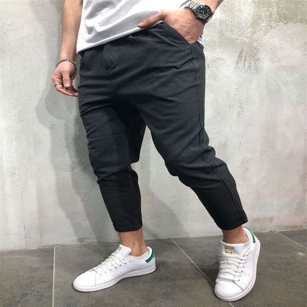 

2018 new style fashion solid urban men straight casual pencil with pocket pants slim fit trousers outwear, Black