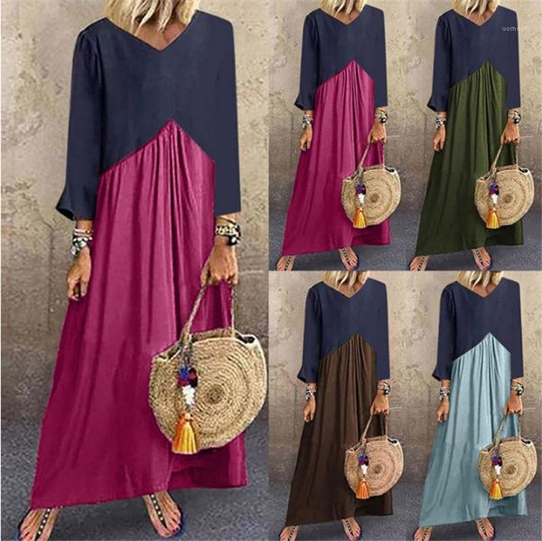 

long sleeve loose ladies dresses casual a line womens dresses patchwork color designer womens dresses spring autumn, Black;gray
