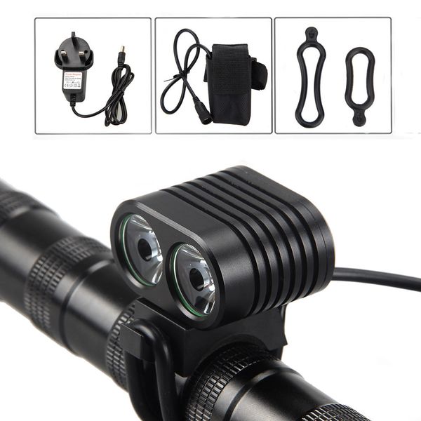 

5000lm 2x xml t6 led front bicycle light bike torch lamp black+6400mah battery +ac charger