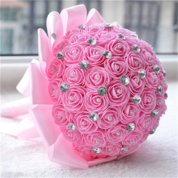 

foam ribbon rose artificial flowers holding flower bride and groom wedding bridesmaid decoration simulation roses flower bouquet